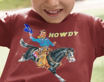 Howdy Cowboy T-shirt voor peuters met korte mouwen. Country western peutercadeau. Buckaroo-verjaardagsshirt.