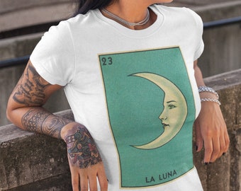 La Luna Organic Shirt. Loteria T-Shirt. Birthday Gift for Her or Him. Beautiful Vintage Vibe Tee. Organic Cotton.