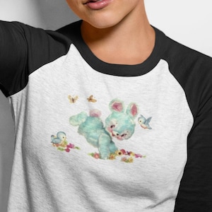 Adult Baseball Raglan Blue Kitsch Bunny Unisex Men&#39;s Shirt. 3/4 Sleeve. Mother&#39;s Day Kitschy Men&#39;s Women&#39;s Shirt. RTS Ships Now