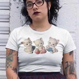Retro Kitschy Kittens Shirt. Gift for Her. Retro Kitty Cat Women's Shirt. Vintage Kitties. Organic Shirt. Ladies Birthday Present.