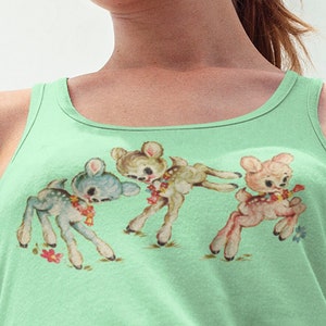 Retro Shirt. Kitschy Cute Pastel Deer Racerback Tank Top. Summer Rockabilly Pinup Tank Top Shirt. Birthday Gift for Her.