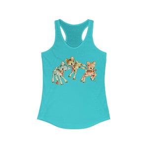 Pastel Deer Racerback Tank. Summer Rockabilly Pinup Tank Top Shirt. Birthday Gift for Her. Solid Tahiti Blue