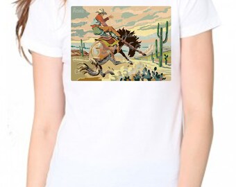 Retro Western Tee. Paint by Numbers Cowboy. Buckaroo Man on