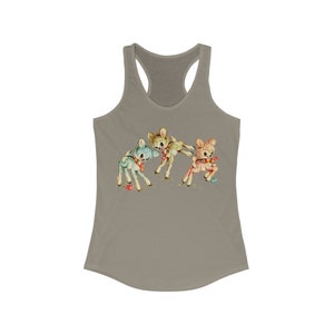 Pastel Deer Racerback Tank. Summer Rockabilly Pinup Tank Top Shirt. Birthday Gift for Her. Solid Warm Gray