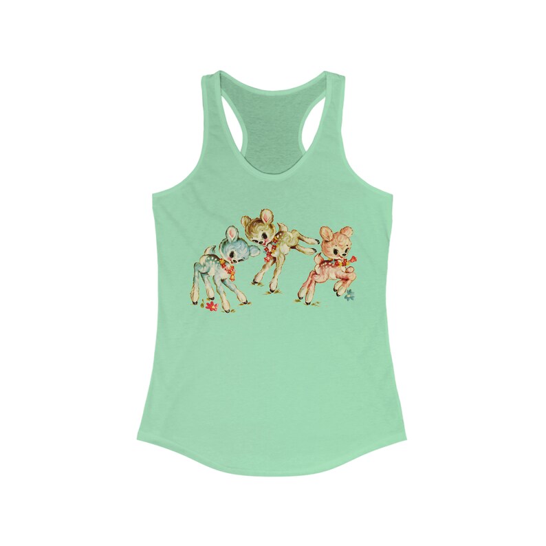 Pastel Deer Racerback Tank. Summer Rockabilly Pinup Tank Top Shirt. Birthday Gift for Her. Solid Mint