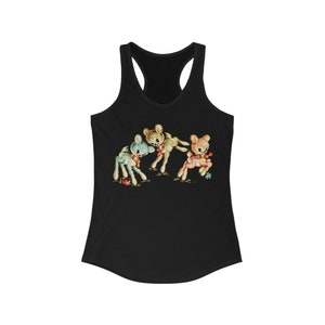 Pastel Deer Racerback Tank. Summer Rockabilly Pinup Tank Top Shirt. Birthday Gift for Her. Solid Black