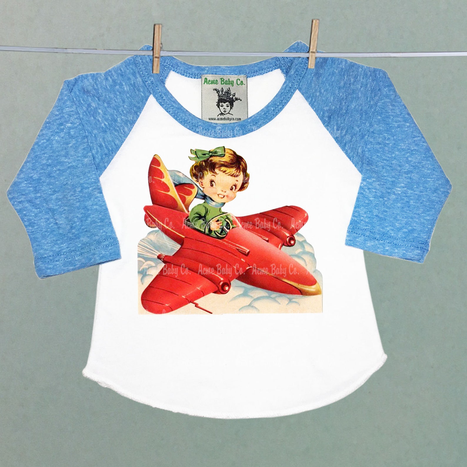 Retro Pilot Girl Airplane Shirt. Retro Raglan Shirt. Girl Etsy