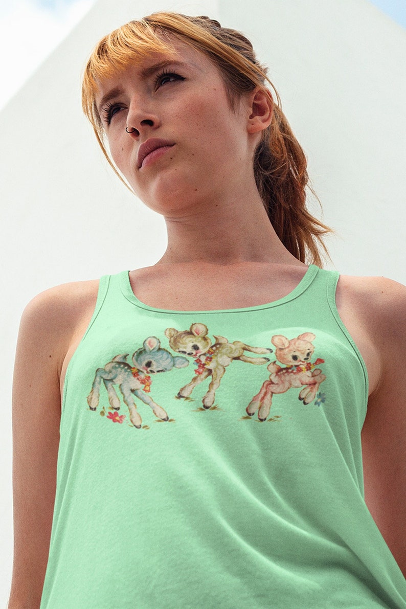 Pastel Deer Racerback Tank. Summer Rockabilly Pinup Tank Top Shirt. Birthday Gift for Her. image 1