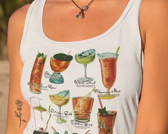 Tiki Cocktails Racerback Tank. Rockabilly Shirt. Cocktail Party Tee.