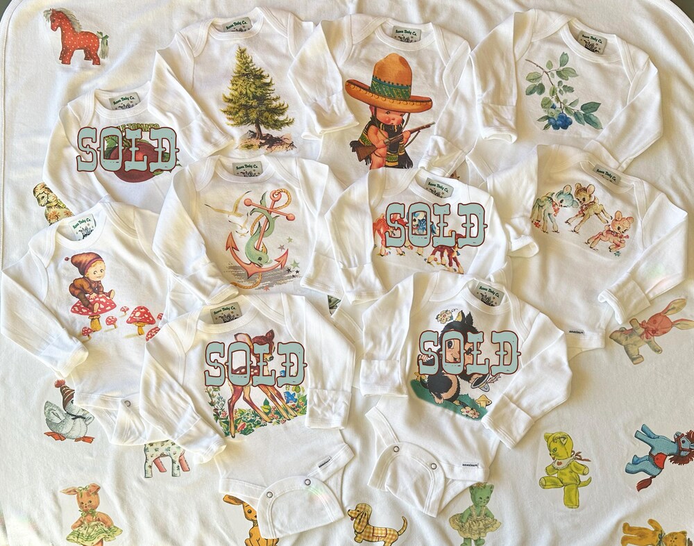 Retro Baby One Piece Bodysuit. Long Sleeves And Snap Bottom. Vintage Cute Graphics. Infant Shower Gift Clothing. Newborn Onesie™. Rts Sale Trendy Fashion
