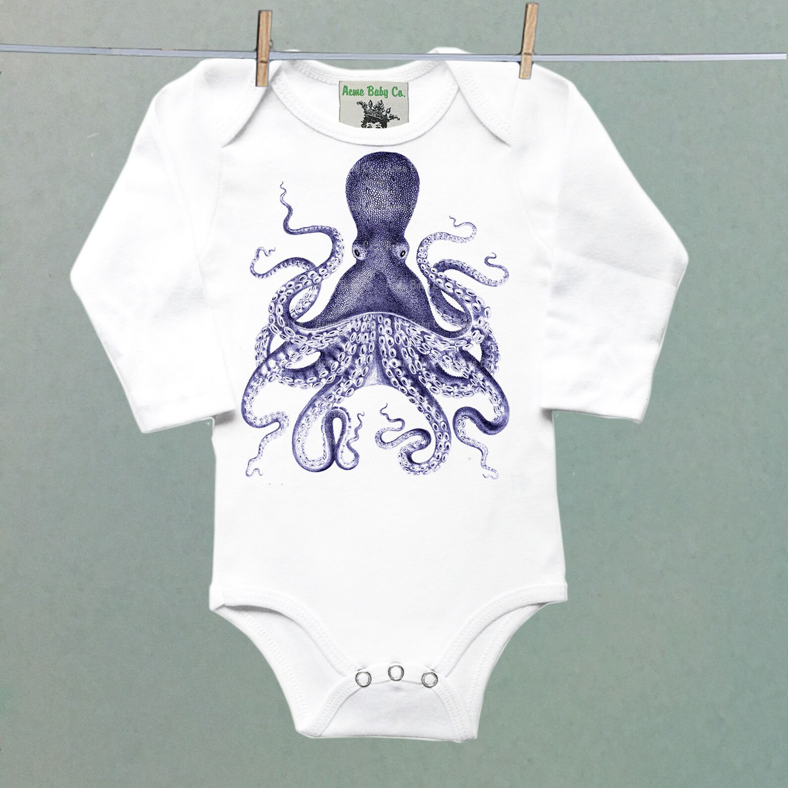 Organic Onesie™ Retro Blue Octopus Baby One Piece. Organic Etsy