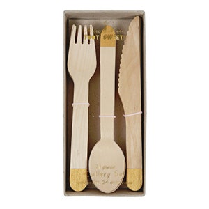 Meri Meri Gold Wooden Cutlery Set. Festive Holiday Decor Idea. Birthday Party Circus Magic Theme. Retro Party.