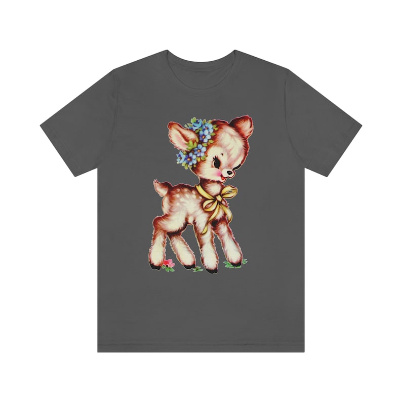 Brown Deer Unisex Tee. Kitschy Cute T-Shirt. Kitsch Brown Fawn Shirt. Mid Century Birthday Gift. Bella Canvas Shirt with Cute Animal. Asphalt
