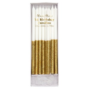 Meri Meri Gold Glitter Dipped Candles. Festive Holiday Decor Idea. Birthday Party Circus Magic Theme. Retro Party.