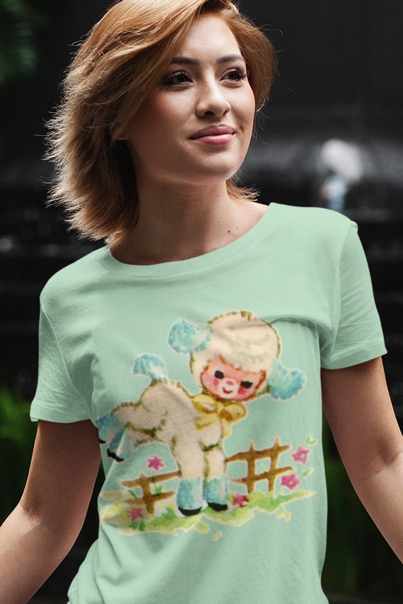 Baby Nursery Lamb Unisex Tee. Kitschy Cute Shirt. Retro Kitsch Lamb. Birthday Gift for Her. Mid Century Graphic T-Shirt.
