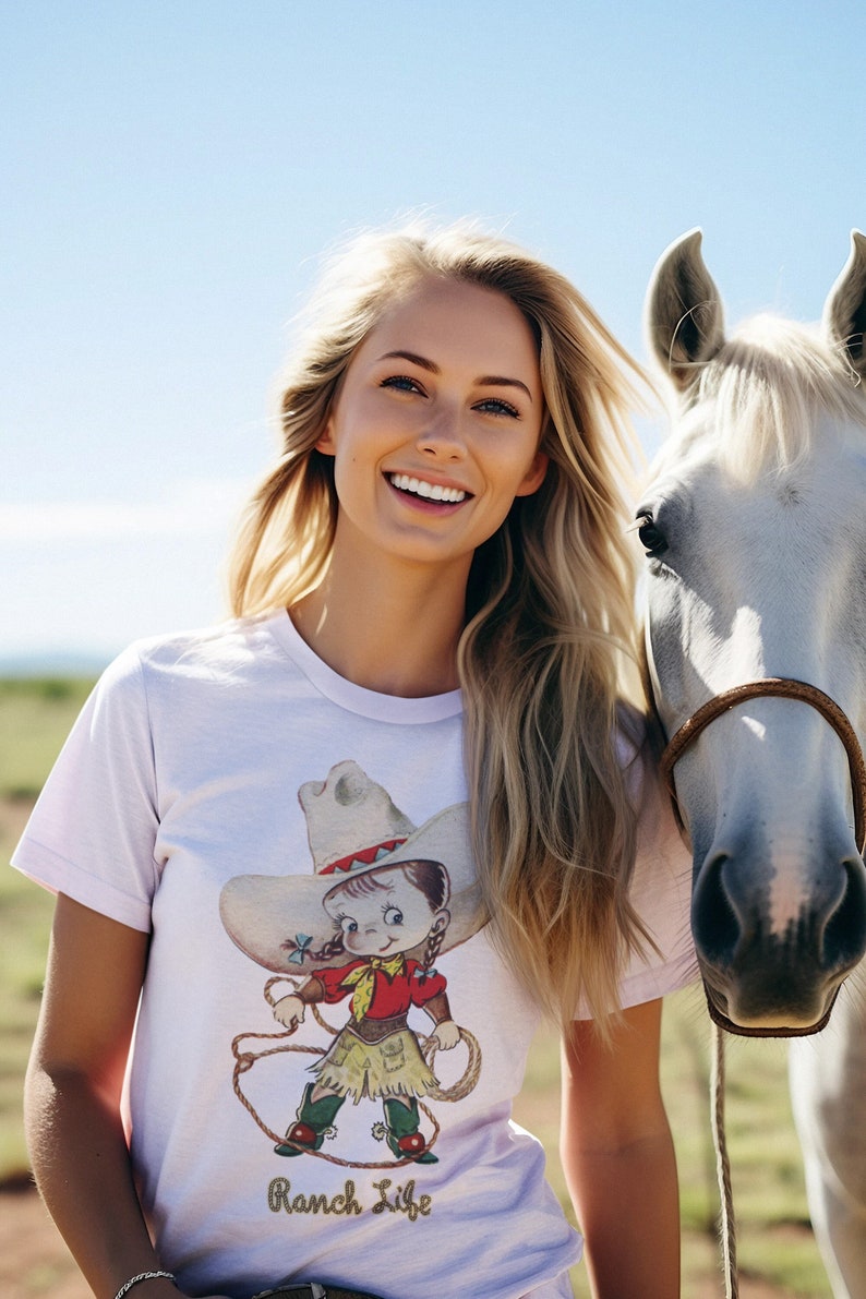 Custom Gift for Her. Women's Shirt. Personalized Vintage Cowgirl Roper Cowgirl. Organic Shirt. Western Birthday. Gift for Her. image 1