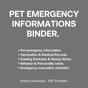 Pet Emergency Information Printable – Pet Safety & Medical Details, Editable PDF, Instant Download, Emergency Pet Form