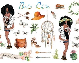 African American Summer Girl planner stickers Happy Planner | Etsy
