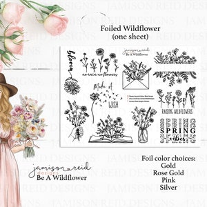 WILDFLOWER Sheet of FOILED Planner Stickers a la carte or kit , Fashion Girl Sticker Winter Autumn Eclp Hp  bullet journal Hobonichi journey