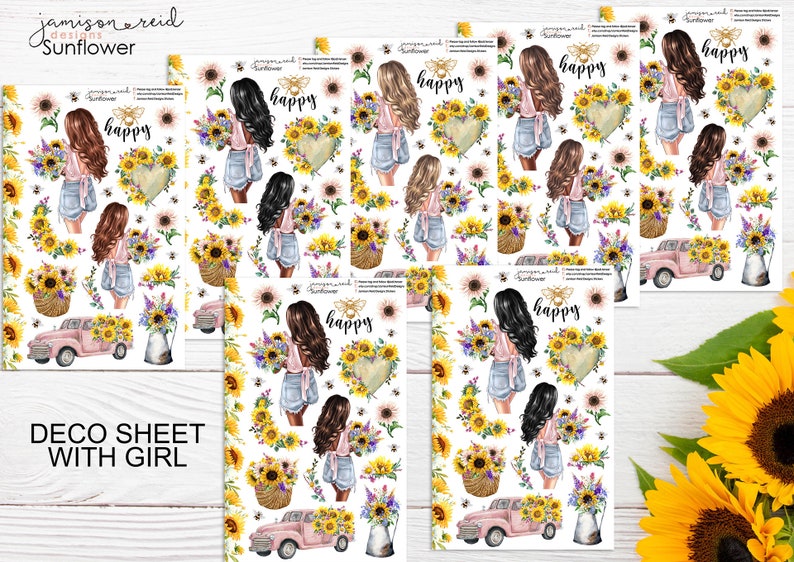 SUNFLOWER Planner Stickers a la carte or kit , Fashion Girl Sticker Winter Autumn Eclp Hp bullet journal Hobonichi image 2