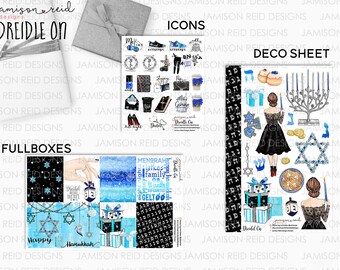 Planner Stickers DREIDEL ON  a la carte or kit , Fashion Girl Sticker Winter Autumn Eclp Hp  bullet journal Hobonichi chanukah jewish