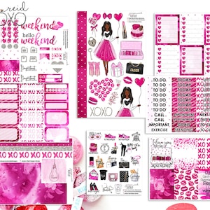 Planner Stickers Pink XOXO a la carte or kit , Fashion Girl Sticker Winter Autumn Eclp Hp  bullet journal Hobonichi Valentine's Day love