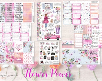 FLOWER POWER Planner Stickers a la carte or kit , Fashion Girl Sticker Winter Autumn Eclp Hp  bullet journal Hobonichi Spring Weekly
