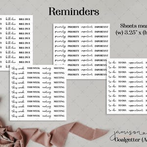 Naklejki do planera GOALGETTER Reminder Scripts, a la carte, naklejka Fashion Girl, Hp, bullet, journal, Hobonichi, bujo, foiled, clear