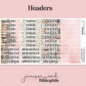 BIBLIOPHILE a la carte HEADERS Naklejka na planer, Naklejka Fashion Girl, Eclp, Hp, bullet, dziennik, Hobonichi, bujo, książki, czytaj