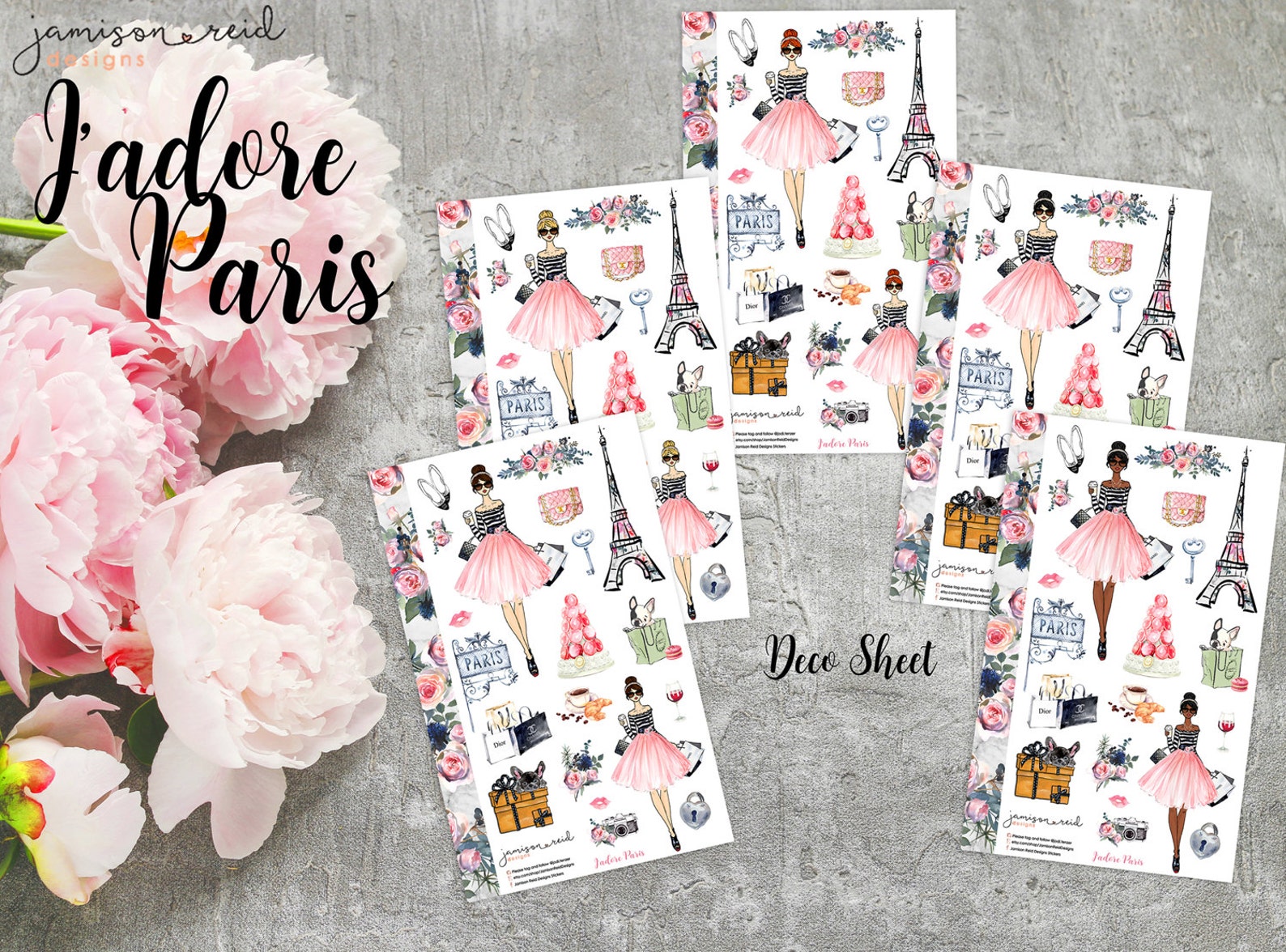 Adore Stickers J'adore Paris Stickers - A La Carte | Choice of Skin/hair | Choice of ...