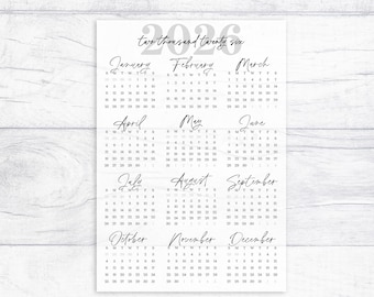 2026 Year at a Glance Vellum Planner Insert | Personal Size Calendar | Minimalist Planner Accessory | Dashboard Overview | Productivity Tool