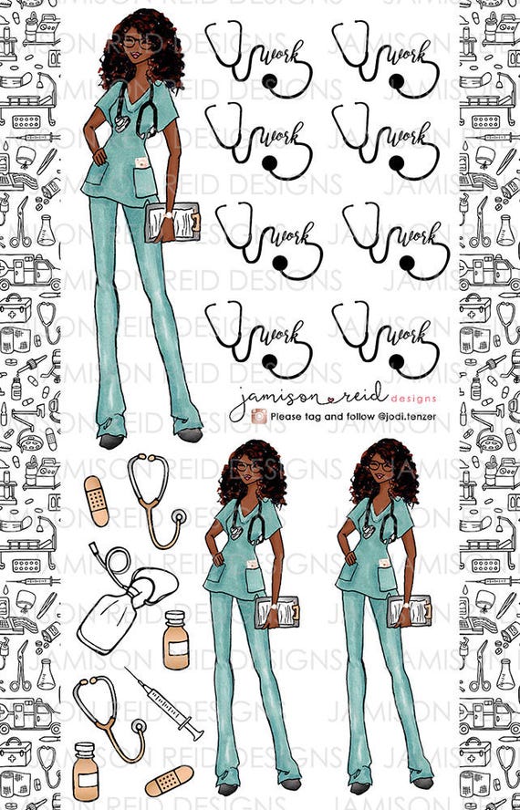 Nurse Hand Drawn Deco Sheet Choice of Sheet and Skin/hair | Etsy