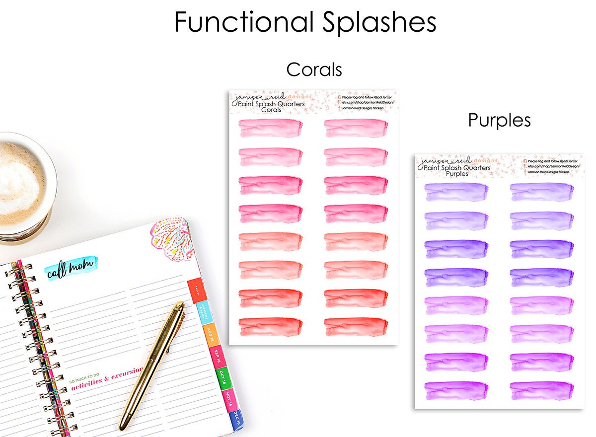 Functional Watercolor Splash Planner Stickers - Etsy