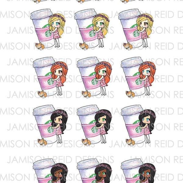 Coffee Time Chibis - Choice of skintone/hair color