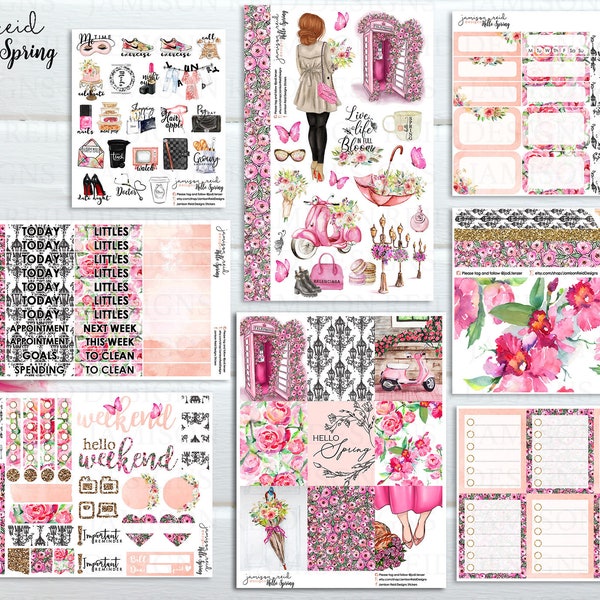 HELLO SPRING Planner Stickers a la carte or kit , Fashion Girl Sticker Winter Autumn Eclp Hp  bullet journal Hobonichi
