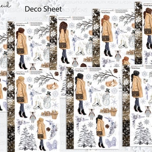 WINTER BLUES Planner Stickers a la carte or kit , Fashion Girl Sticker Winter Autumn Eclp Hp  bullet journal Hobonichi Spring Weekly