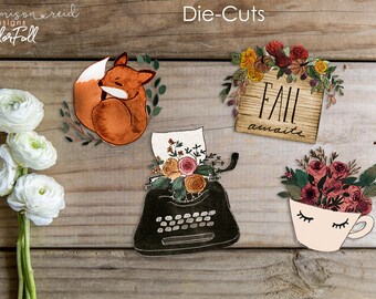 Colorfall Planner Die Cuts, Ephemera, Card Stock, TN Sets, Travelers Notebook, Planner Die Cuts, DieCuts, Planner Cart, Bows, Happymail