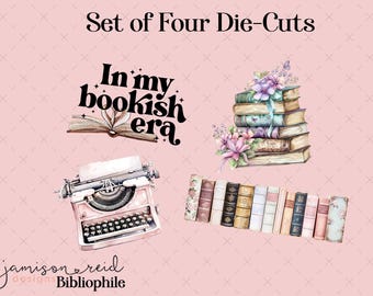 Set of 4 BIBLIOPHILE Planning Die-cuts , journaling , travel notebook , planner , scrapbook , ephemera , decor , book , read , reading