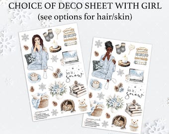 COMFY COZY choice of Girl Planner Deco Sheet, a la carte , Fashion Girl Sticker  , Eclp , Hp  , journal , Hobonichi , bujo , winter