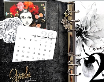 2026 Pocket Calendar Set of 12 | Mini Monthly Calendars | 3x3 Planner Inserts | Grey or Pink