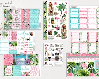 TROPICAL GETAWAY Planner Stickers a la carte or kit , Fashion Girl Sticker Winter Autumn Eclp Hp  bullet journal Hobonichi Spring Weekly