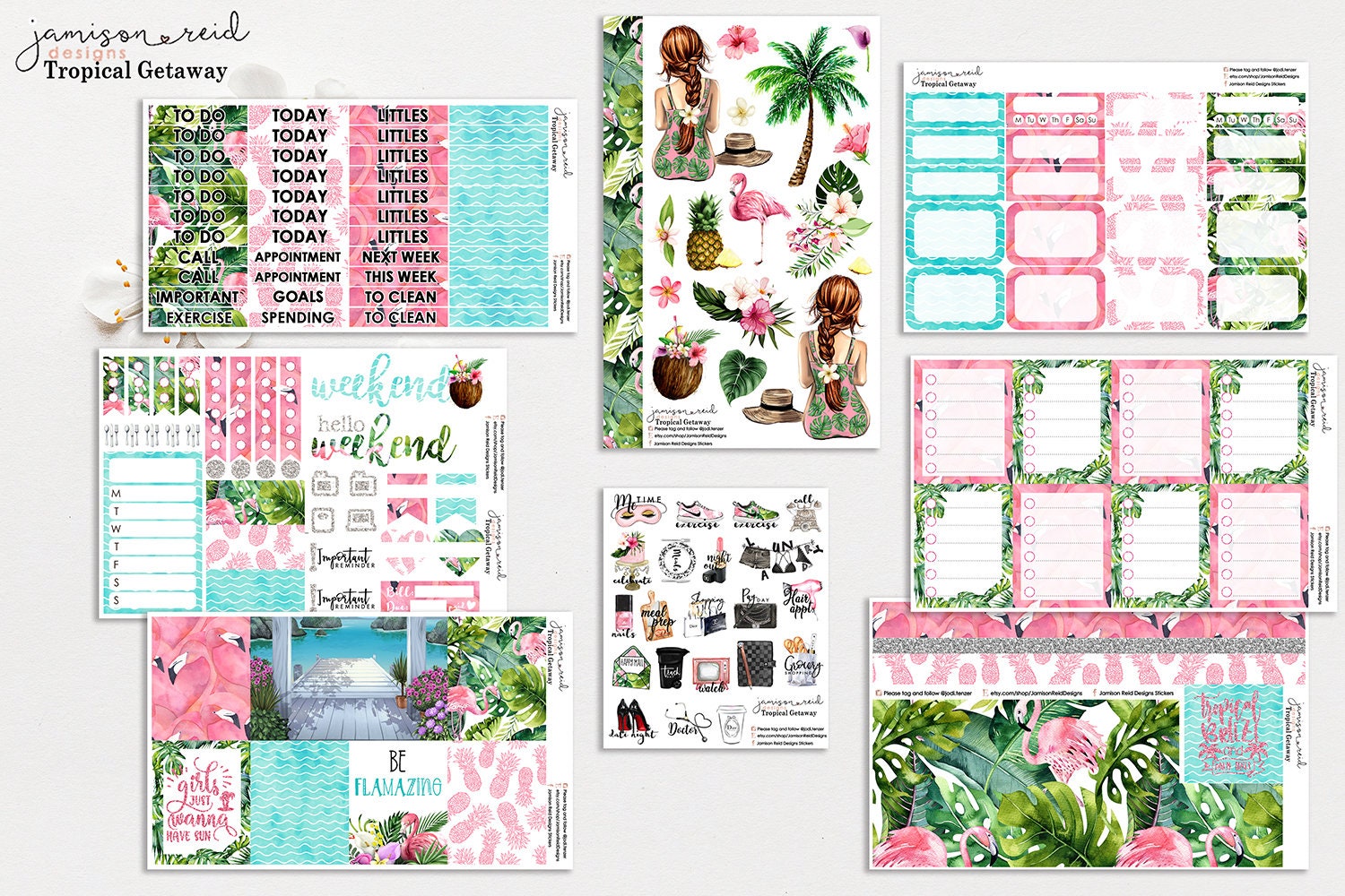 TROPICAL GETAWAY Planner Stickers a la carte or kit , Fashion Girl St…