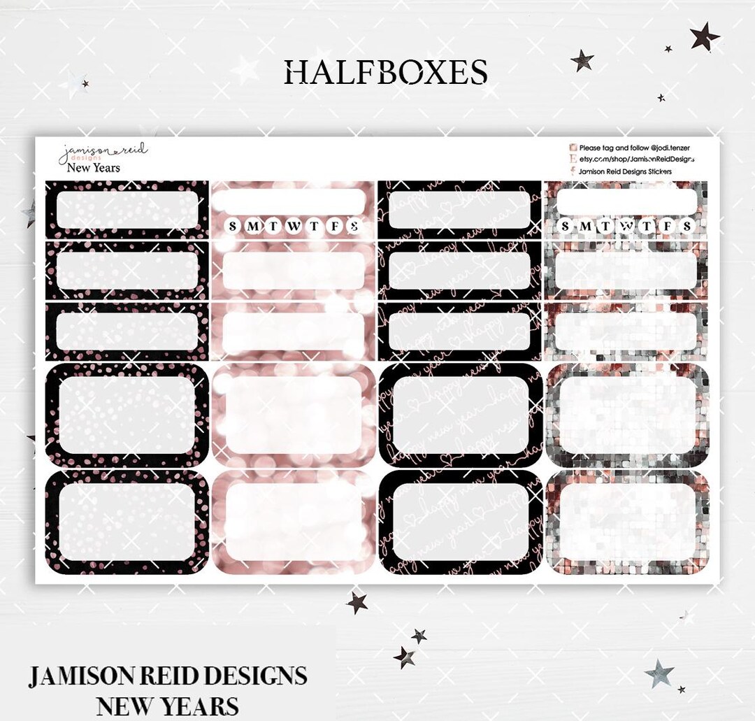 New Years Half Box Planner Stickers | Functional | Quarter Label ...