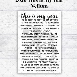 May include: A white vellum print with the text "2026 This Is My Year" at the top, followed by "this is my year" in a script font. The print lists affirmations and goals. The bottom of the print reads "JAMISON REID DESIGNS."