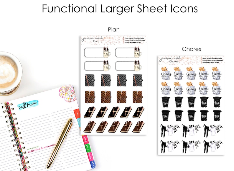 Functional Icon and Reminder Larger Sheet Planner Stickers - Etsy