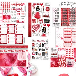 Planner Stickers Red XOXO a la carte or kit , Fashion Girl Sticker Winter Autumn Eclp Hp  bullet journal Hobonichi Valentine's Day love