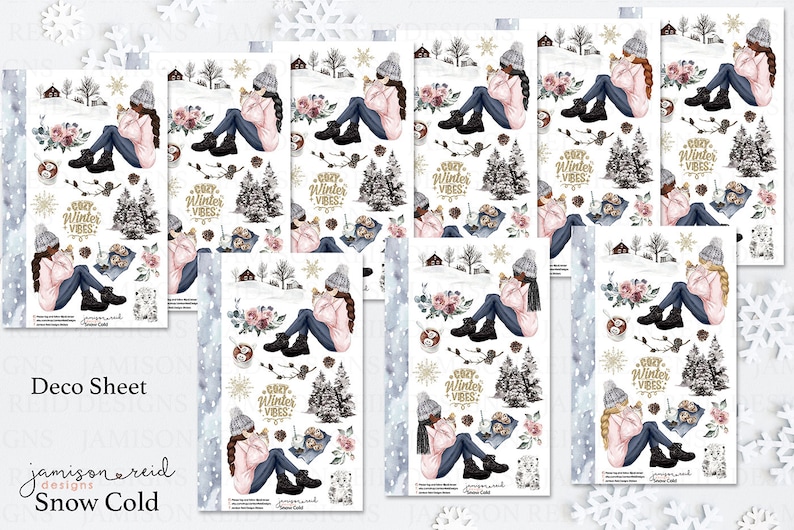 SNOW COLD Planner Stickers a la carte or kit , Fashion Girl Sticker Winter Autumn Eclp Hp bullet journal Hobonichi image 2