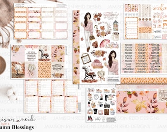 AUTUMN BLESSINGS Planner Stickers a la carte or kit , Fashion Girl Sticker Winter Autumn Eclp Hp  bullet journal Hobonichi Spring Weekly
