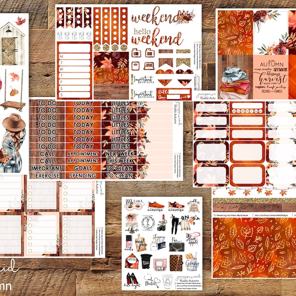 RUSTIC AUTUMN Planner Stickers a la carte or kit , Fashion Girl Sticker Winter Autumn Eclp Hp  bullet journal Hobonichi Spring Weekly
