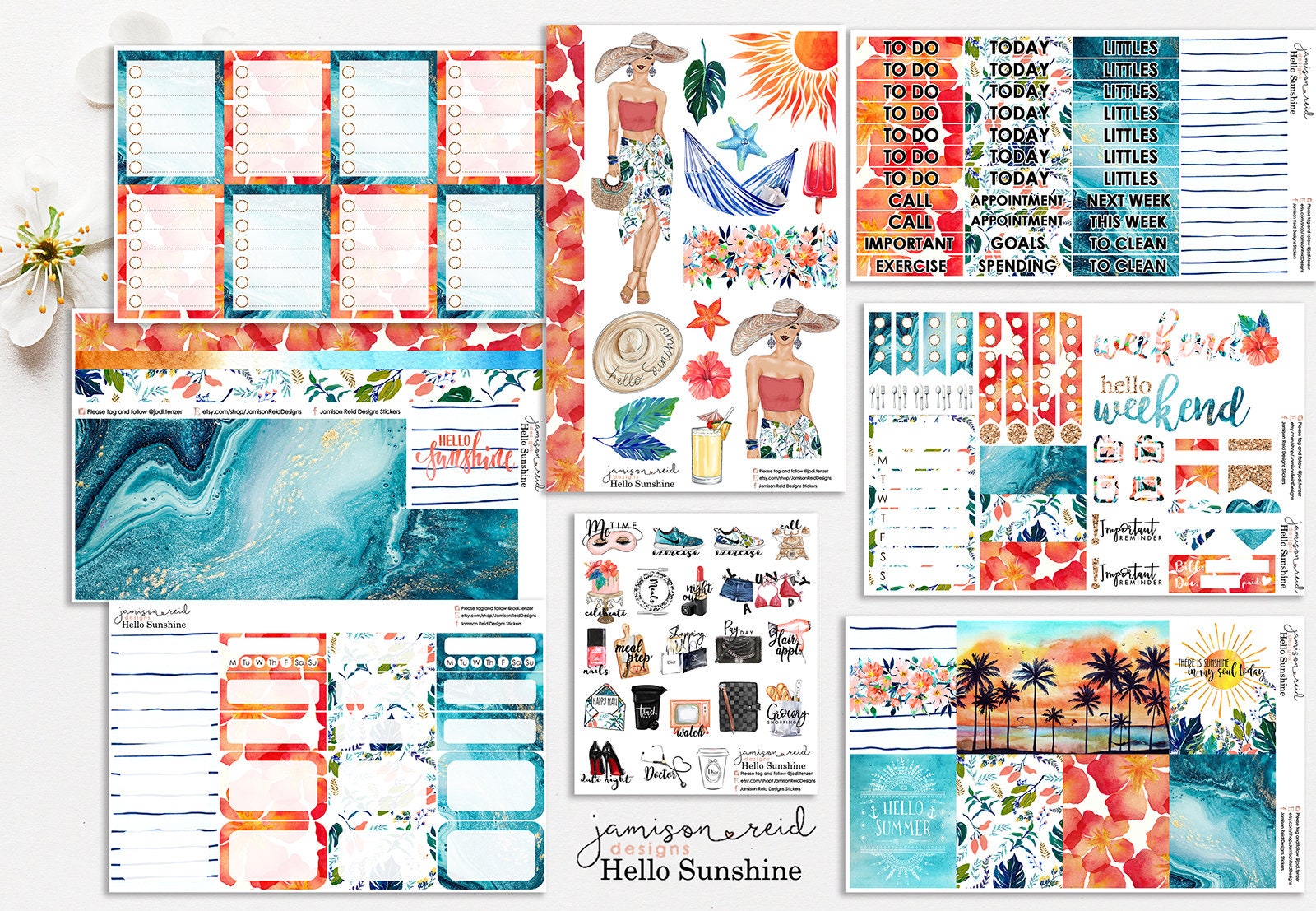 HELLO SUNSHINE Planner Stickers a la carte or kit , Fashion Girl Stic…
